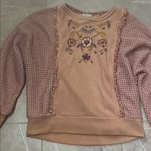 Knox Rose Floral Embroidered Brown Sweater